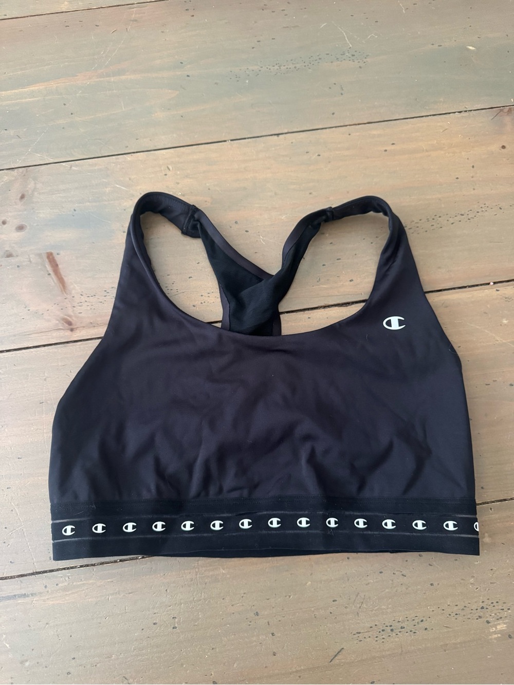 Champion Black Racerback Sports Bra with Logo Band